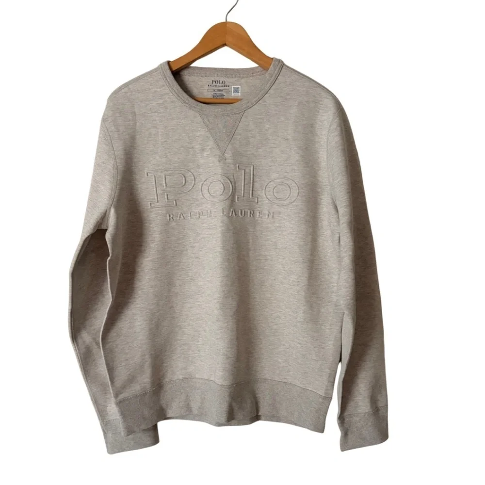 Polo Ralph Lauren Men's Double-Knit Gray Logo Crewneck Sweatshirt, M